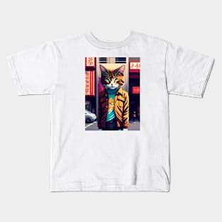 Fashion stylish Cat in the town Kids T-Shirt